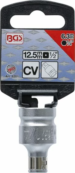 BGS Technic Adaptateur D'embouts Avec Bille De Retenue Carré 1/2" Sur Hexagone 1/4