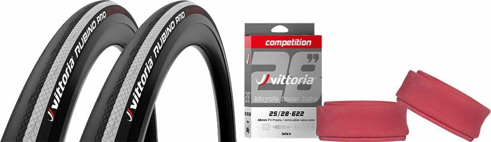 Vittoria Rubino Pro IV 25-622 G2.0 Set De 2 Pneus + Competition Latex 25/28 3 Vittoria Rubino Pro IV 25-622 G2.0 Set De 2 Pneus + Competition Latex 25/28